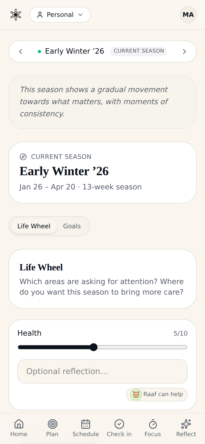 Season planning — life wheel
